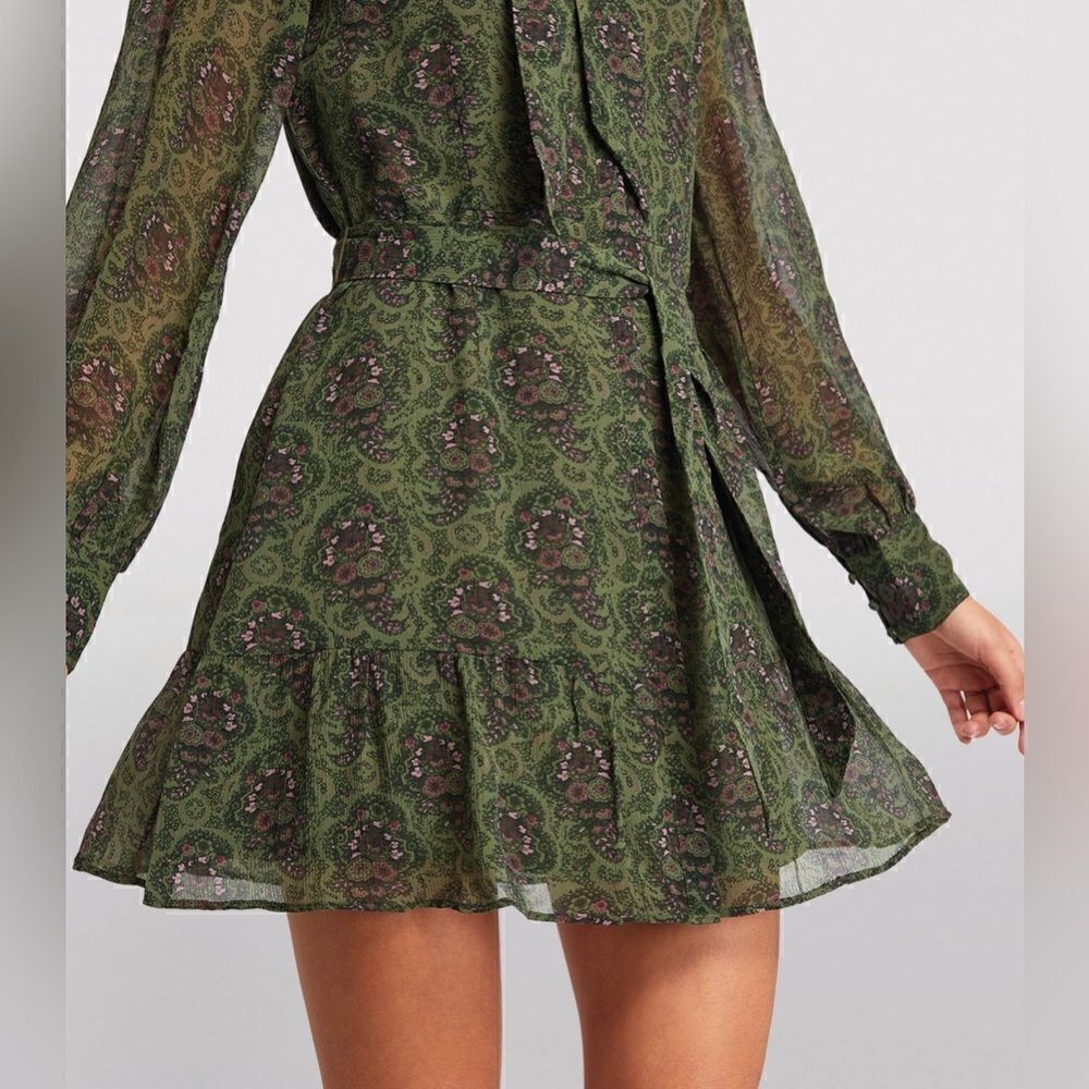 Paige Vittoria Mini Multi Green Dress Long Sleeve Army Size XL - Picture 7 of 17